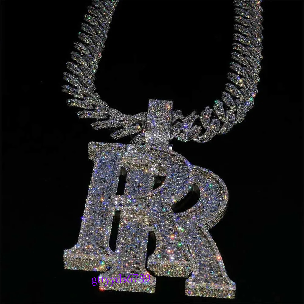 Custom Hip Hop Jewelry Rapper Letter Iced Out Baguette Initial Vvs Moissanite Pendant