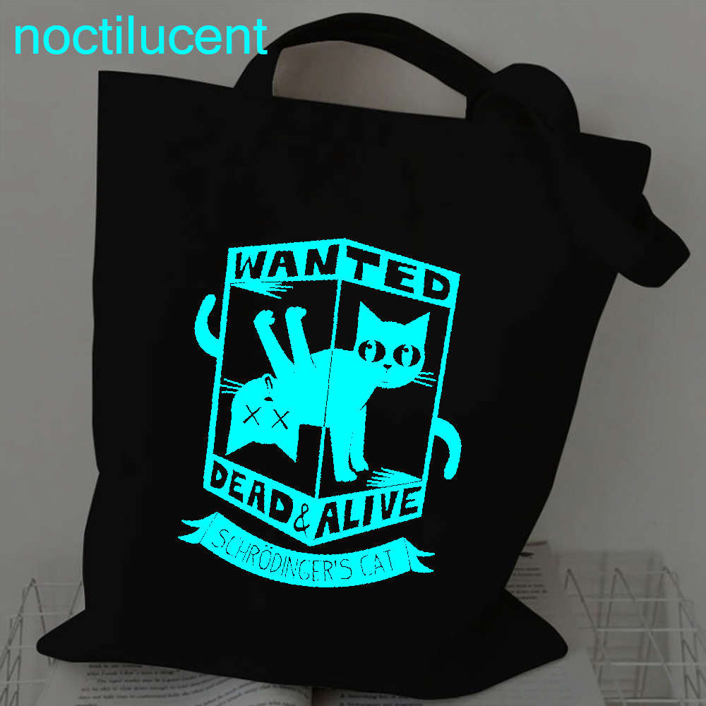 Women Canvas Bag Fashion Cats Luminous Shopping Bag Outerdoor Casual Shopper Bag Girl Student Handbag Tote Shoulder Lady Bags
