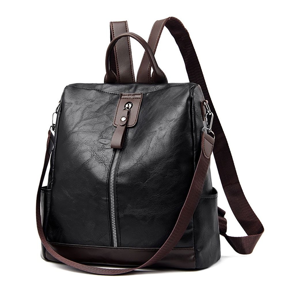 Vintage Shoulder Bags Fashion Large Capacity Pu Leather Student Knapsack Solid Color Scratch Resistant Travel Backpack Student