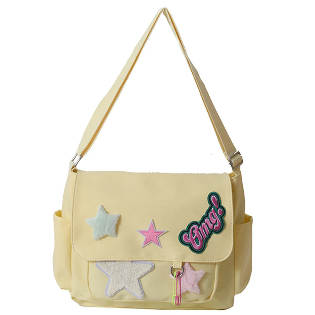 Women Cute Messenger Bag Large Capacity Canvas Lovely Shoulder Star Letter Applique Candy Color Leisure Travel Outdoor 241106