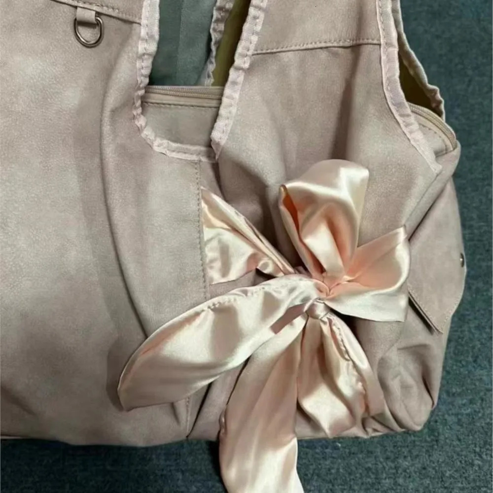 JIAERDI Harajuku Large Capacity Handbag Womens Fairycore Aesthetic Bow Unique Grey Handbag Womens Retro Cute Shoulder Bag 241106