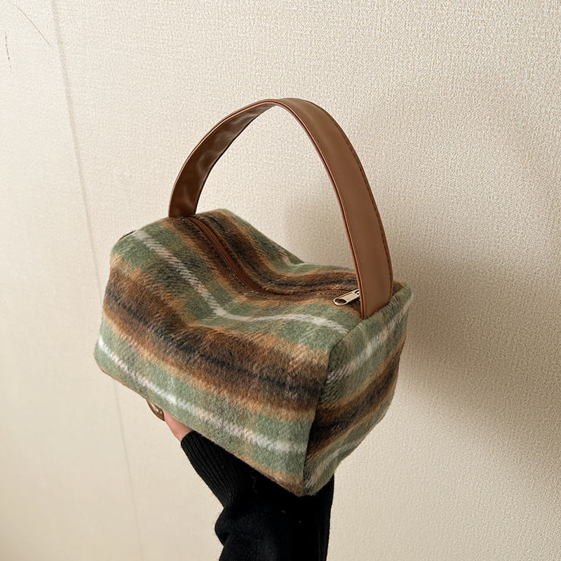 ldm Woolen Cloth Top-Handle Patchwork BagsWomen's Bags on Sale 2024 High Quality Shoulder Bags Sewing Thread Handbag Casual Bolso
