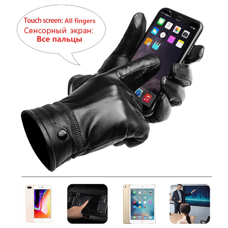 Bison denim mens sheepskin gloves genuine leather warm touch screen gloves winter ultra light windproof gloves 241106
