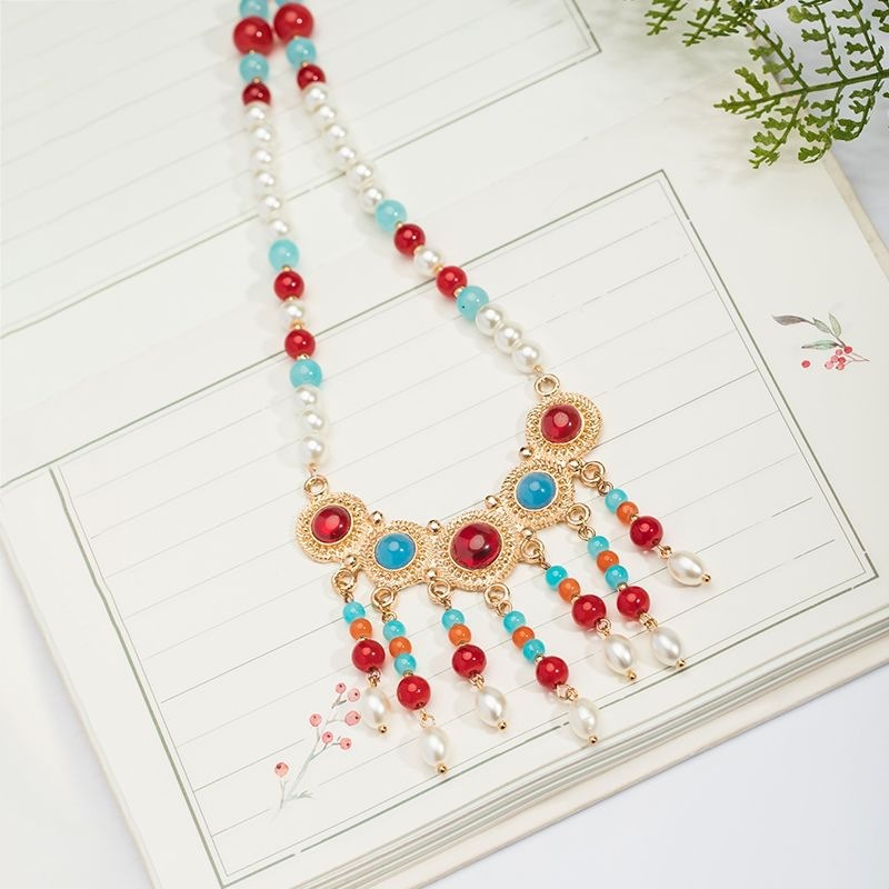 Hanfu Accessories Classical Pearl Necklace Women's Cheongsam Soft Yingluo Pendant Ancient Style Jewelry Retro Palace Short Style Yingluo