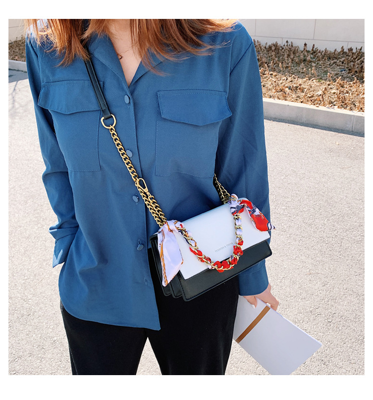 Female bag new 2023 trend spring style shoulder bag wild fashion silk scarf small square bag chain messenger bag