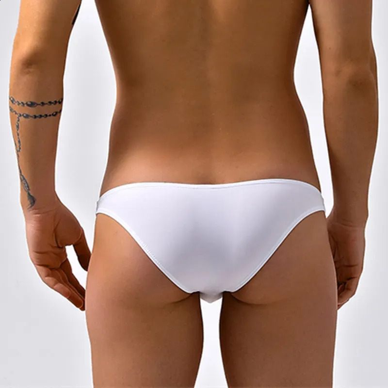 Sexy Mens Swim Thong Half Back Brazilian Bikini Briefs Ultra Low Waist Mini Slips Swimwear Beach Shorts Swimming Trunks Swimsuit 240407