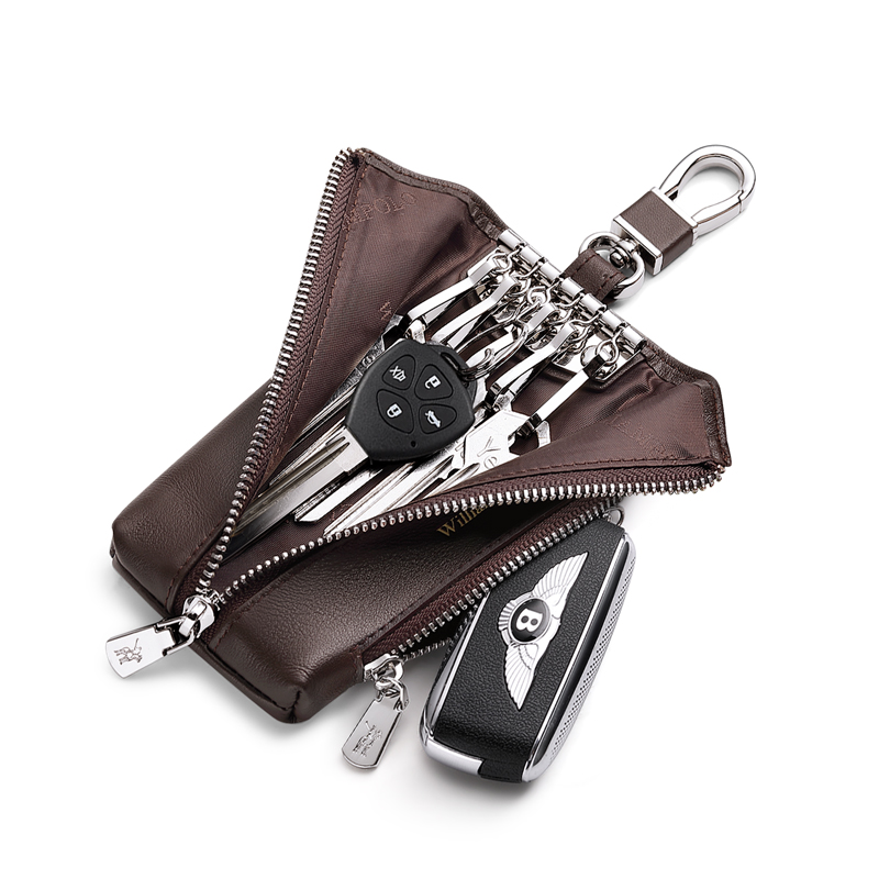 Popular cowhide car key package, leather zipper design, waist key holder, practical gift for men, durable key storage solution with premium cowhide ma