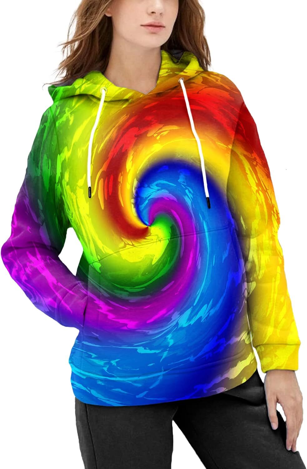 Hoodie for Mens Womens Unisex Realistic 3D Print Galaxy Pullover Hooded Sweatshirt Hoodies with Big Pockets Graphic Cool colored vortex pattern