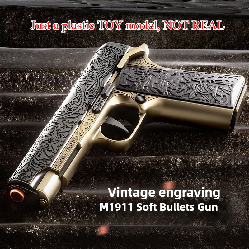 1911 Colt Soft Bullets Toy Gun Fancy Archaistic Relievo Pistol Shell Ejection Pistol Foam Dart Automatic Blowback Continuous Firing Movie Prop Collect