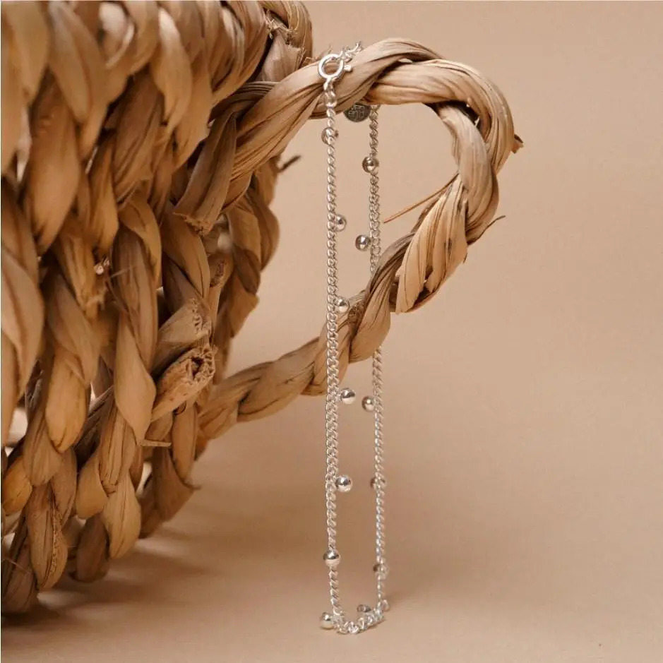 SHANICE S925 sterling silver bead anklet womens round bead pendant retro anklet beach jewelry 241107