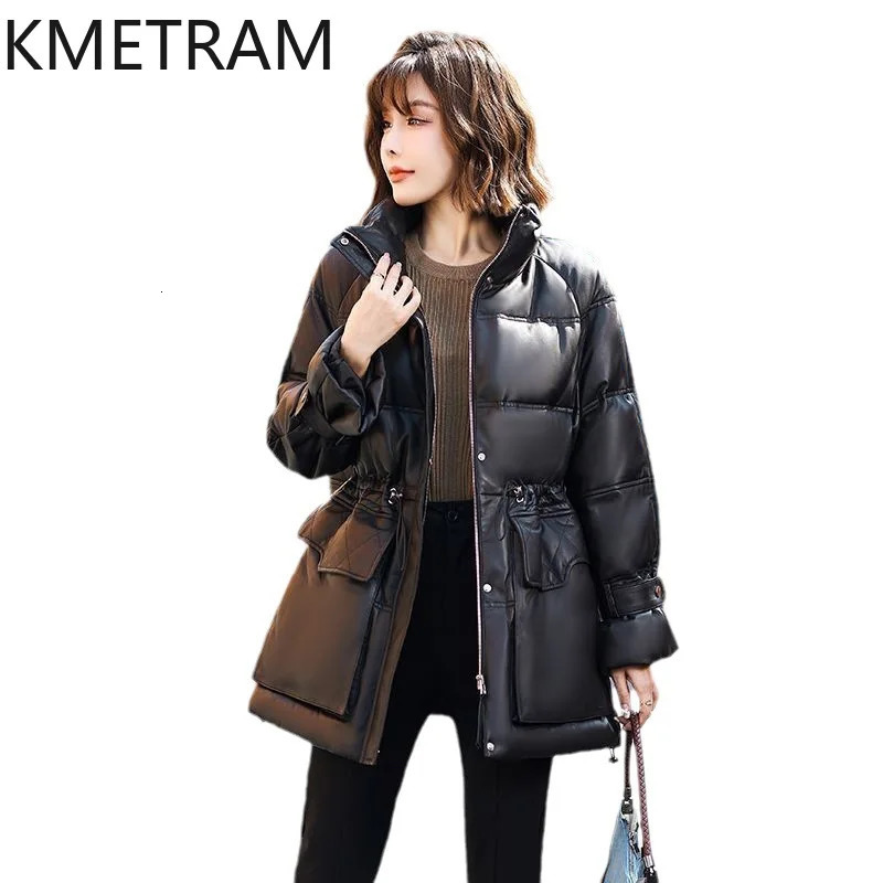 100% sheepskin leather inflatable jacket womens clothing retro waist jacket winter black loose jacket 241107