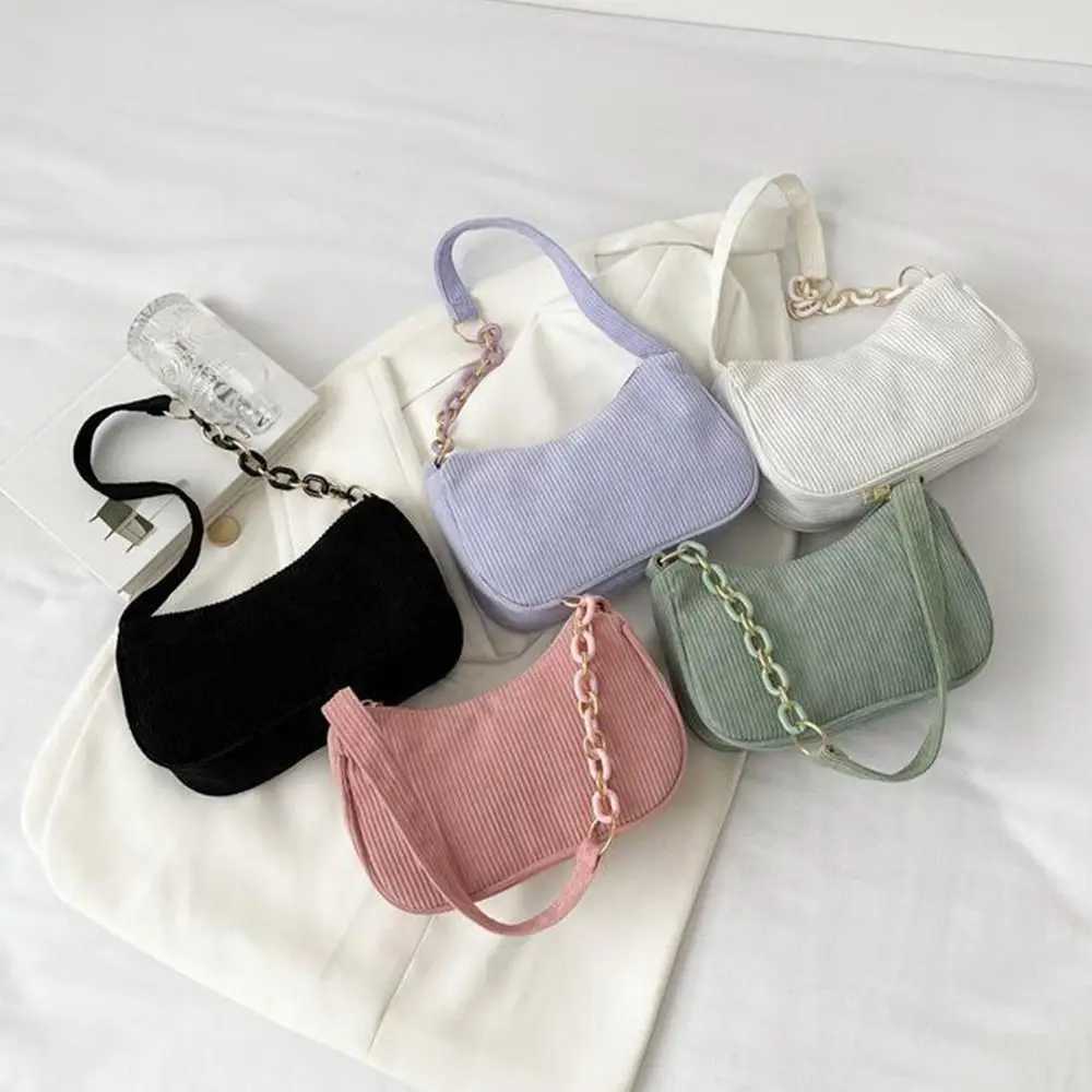 Fashion Vintage Handbags Women Autumn Winter Corduroy Underarm Bag Zipper Shoulder Small Bags Female Soft Casual Clutch Handbag Y250303