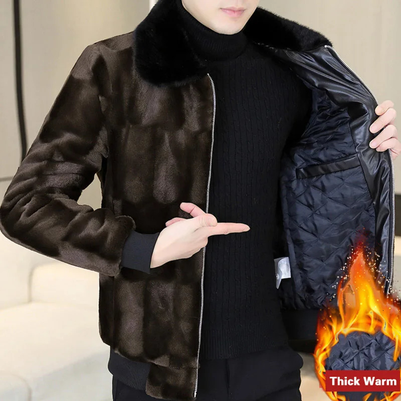 Winter Contrast Mens Mink Coat European Edition Thick Hooded Mink Coat Mens Tank Top Cuir Mens Jacket 241107