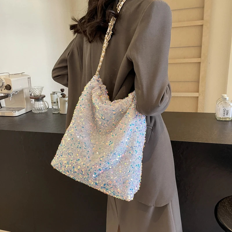 PU sequin chain shoulder bag buckle solid fashionable womens bag high-quality soft Versatile high-capacity womens bag 241106