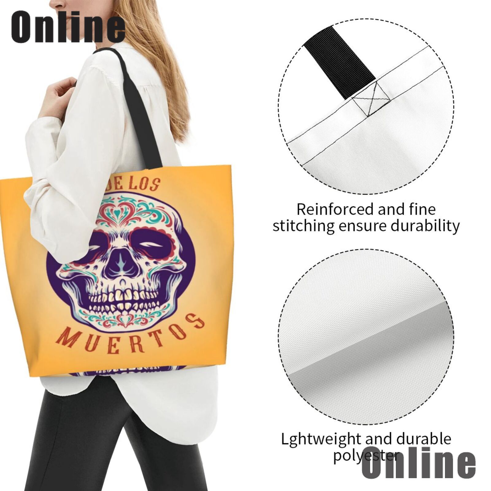 Day of The Dead Mexico Skull Tote Bag Fashion Handbag Women Casual Shoulder Bag Gothic Print Girl Reusable Shopping Bag
