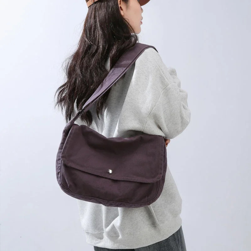 Womens Casual Messenger Bags Retro Handbag Canvas Teenager Shoulder Tote Man Solid Color Crossbody Handbags 241106