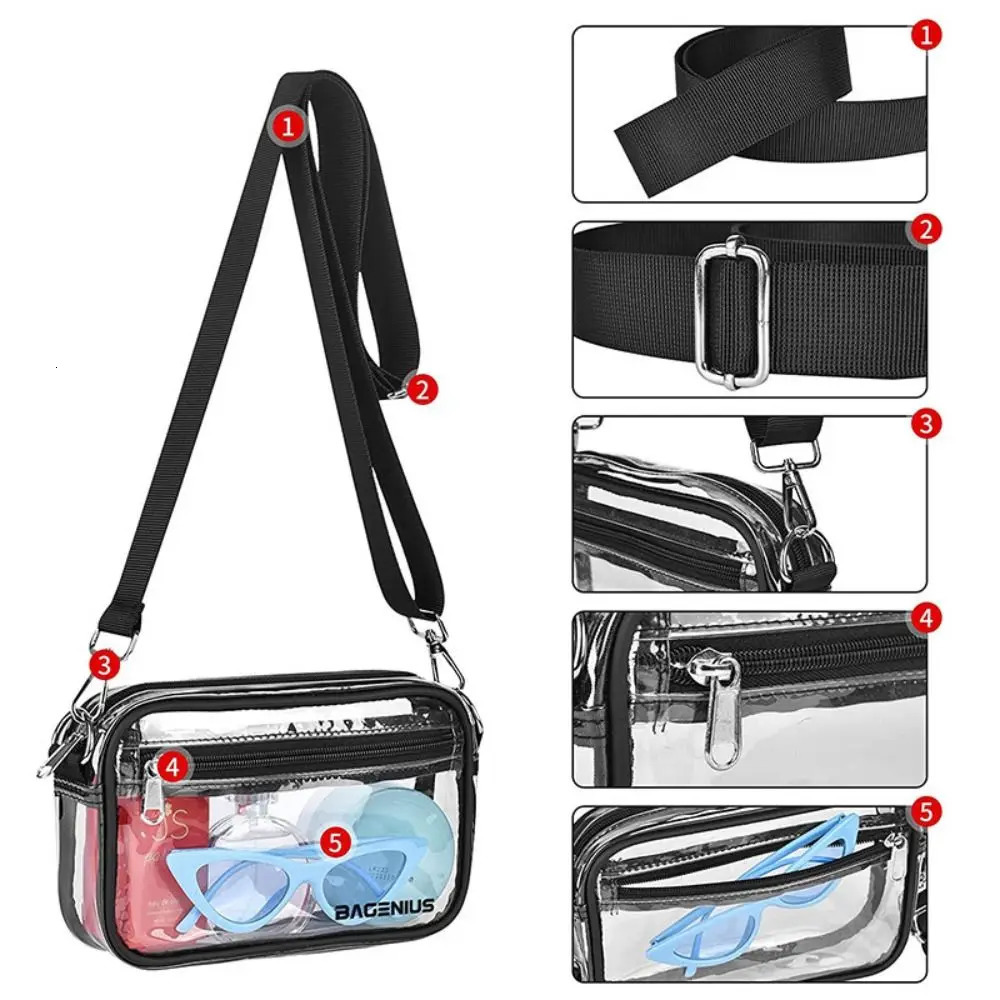 MAY TREE Clear Crossbody Bag Stadium approved Clear Messenger Bag suitable for work travel concerts and sports events 241107