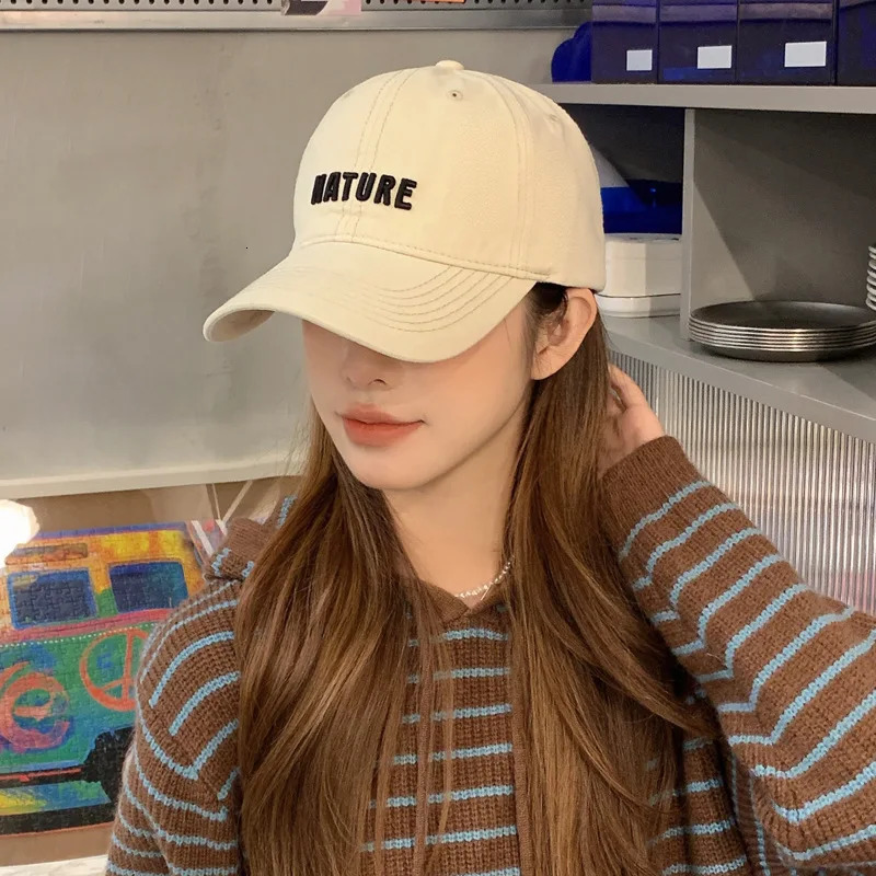 Korean Spring/Autumn Hats with Inlaid Letters Cotton Baseball Hats Street Versatile Curved Bury Hats 241107