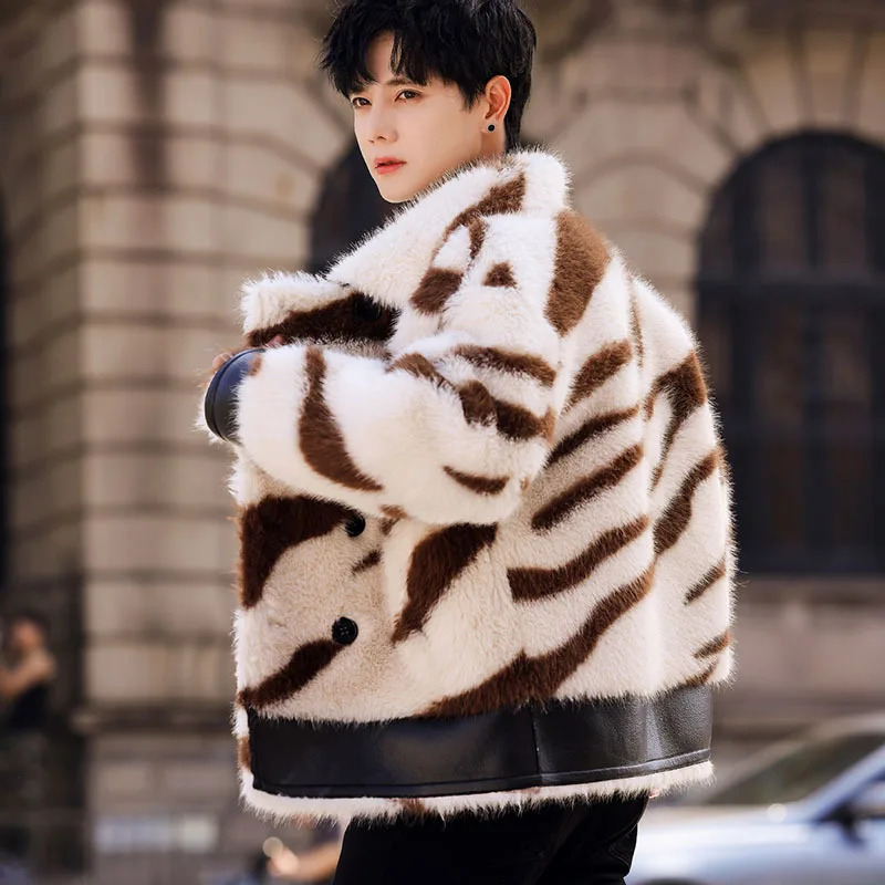 LUZHEN mink winter jacket with warm and thick personalized zebra stripe n fashionable leather decal mens apron Coats LZ6575 241107