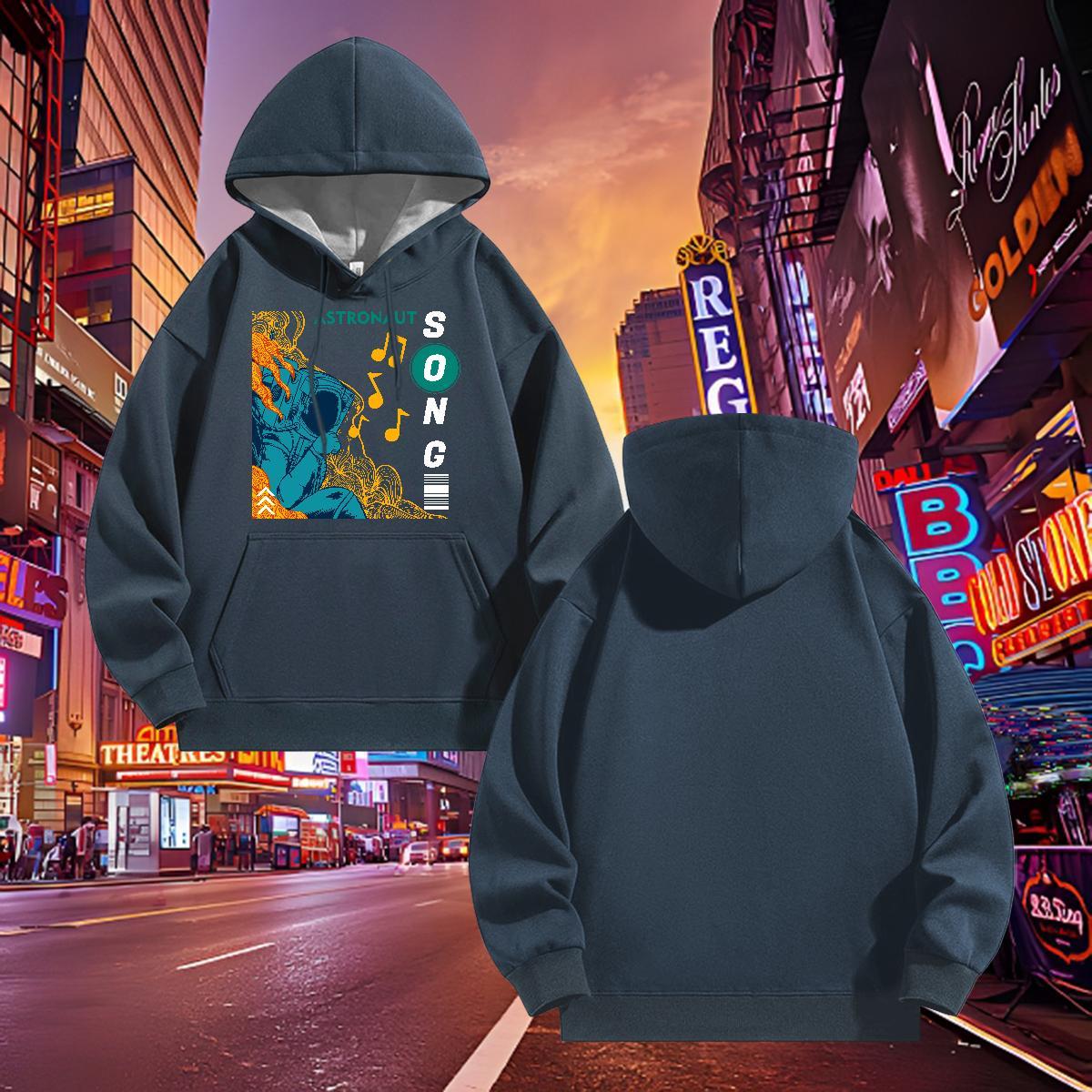 Fashion Casual Hooded Sweatshirt Long Sleeve Soft Unisex Men Hoodie Cartoon Print Tops High Street Hip Hop Tech Fleece