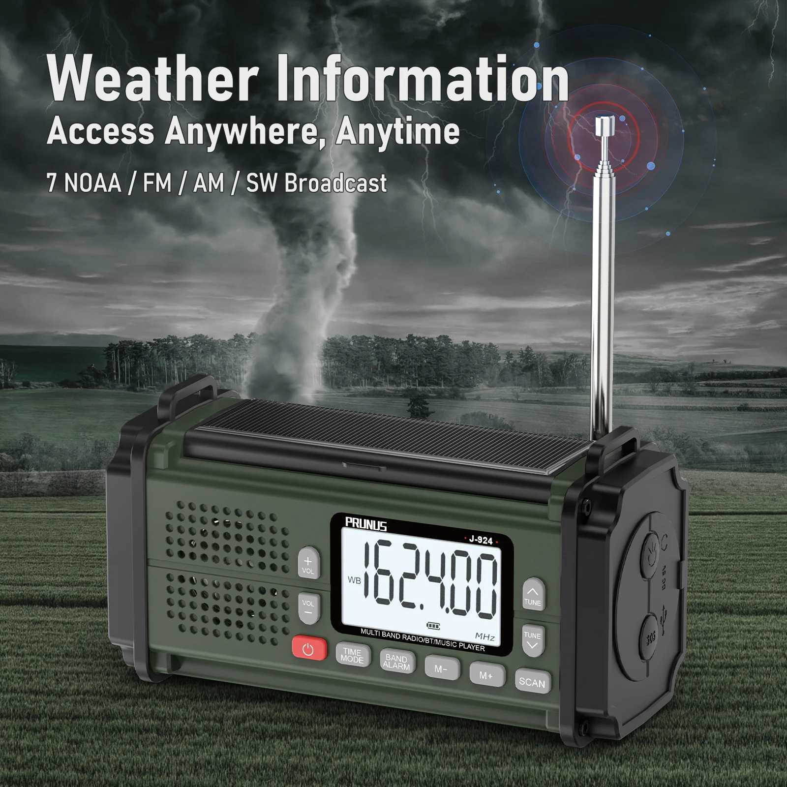 Radio PRUNUS 924 10000mAh Hand Crank Ra AAA Batteries Powered Emergency Ra Solar NOAA Weather Ra AM/FM/SW Power Bank Light Z241106