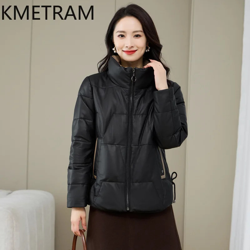 White Goose Down Womens Genuine Leather Puff Jacket 100% Sheepskin Short Coat Winter Clothing 241107