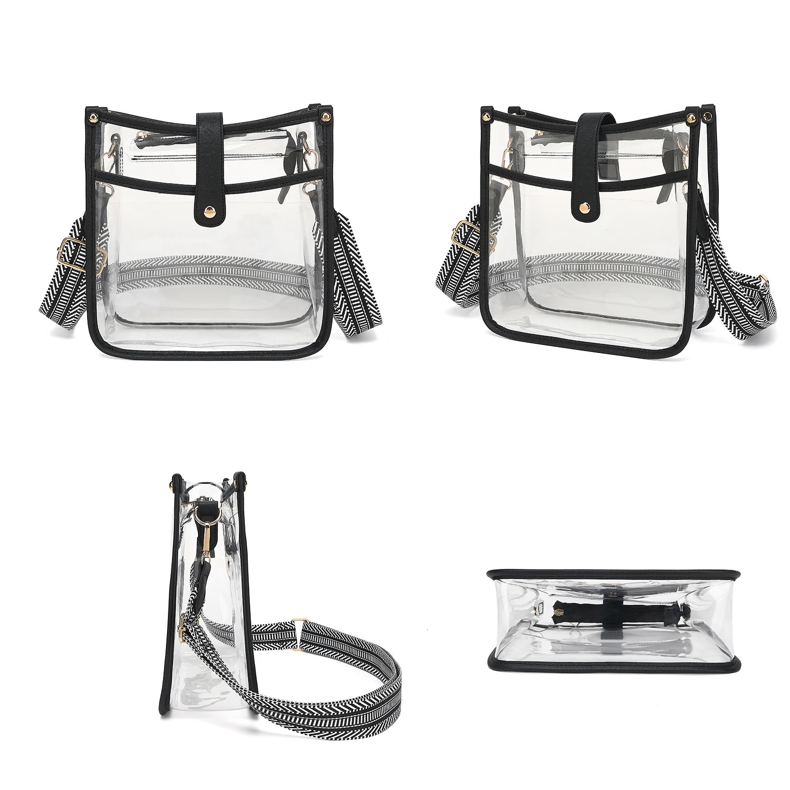 Fashion transparent cross body bag sports stadium certification bag letter making bag womens transparent bag with adjustable guitar strap 241106