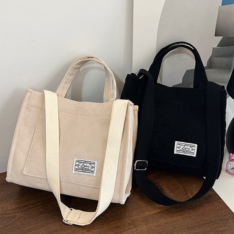 Corduroy Casual Women's Tote Shoulder Bag Retro Art Canvas Crossbody Bags for Women Cotton Zipper Handbags Luxury Designer