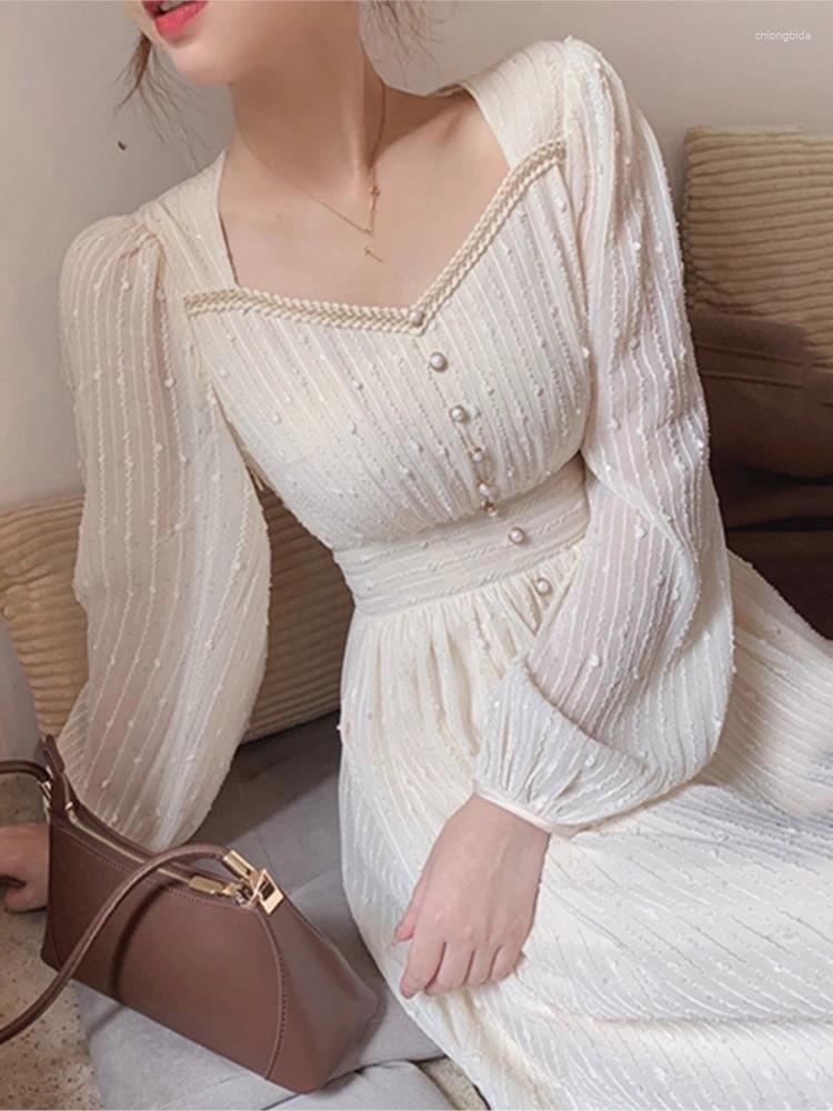 Casual Dresses 2024 Summer Women Fashion Elegant White Midi Vintage Princess Female Party A Line Clothes Prom Robe Vestdios