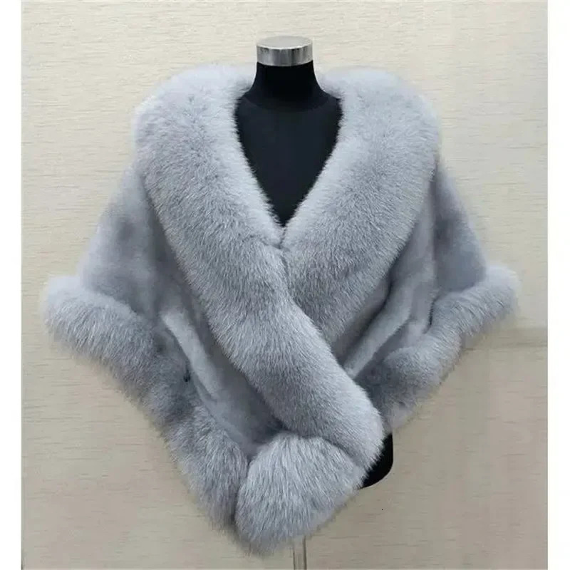 White fur shawl jacket womens autumn and winter artificial mink fur fox fur dress cheongsam coat thick warm short outfit 241107