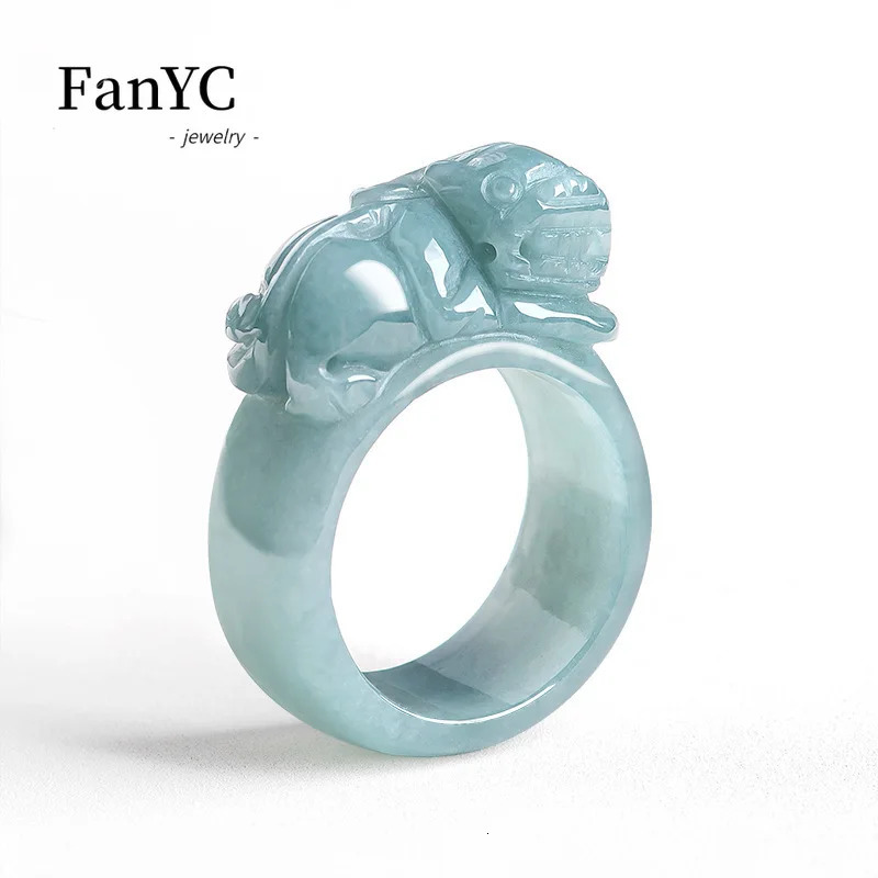 Myanmar A-goods jade blue water brave trigger finger hand-painted grand ice jade ring mens and womens holiday gifts 241106