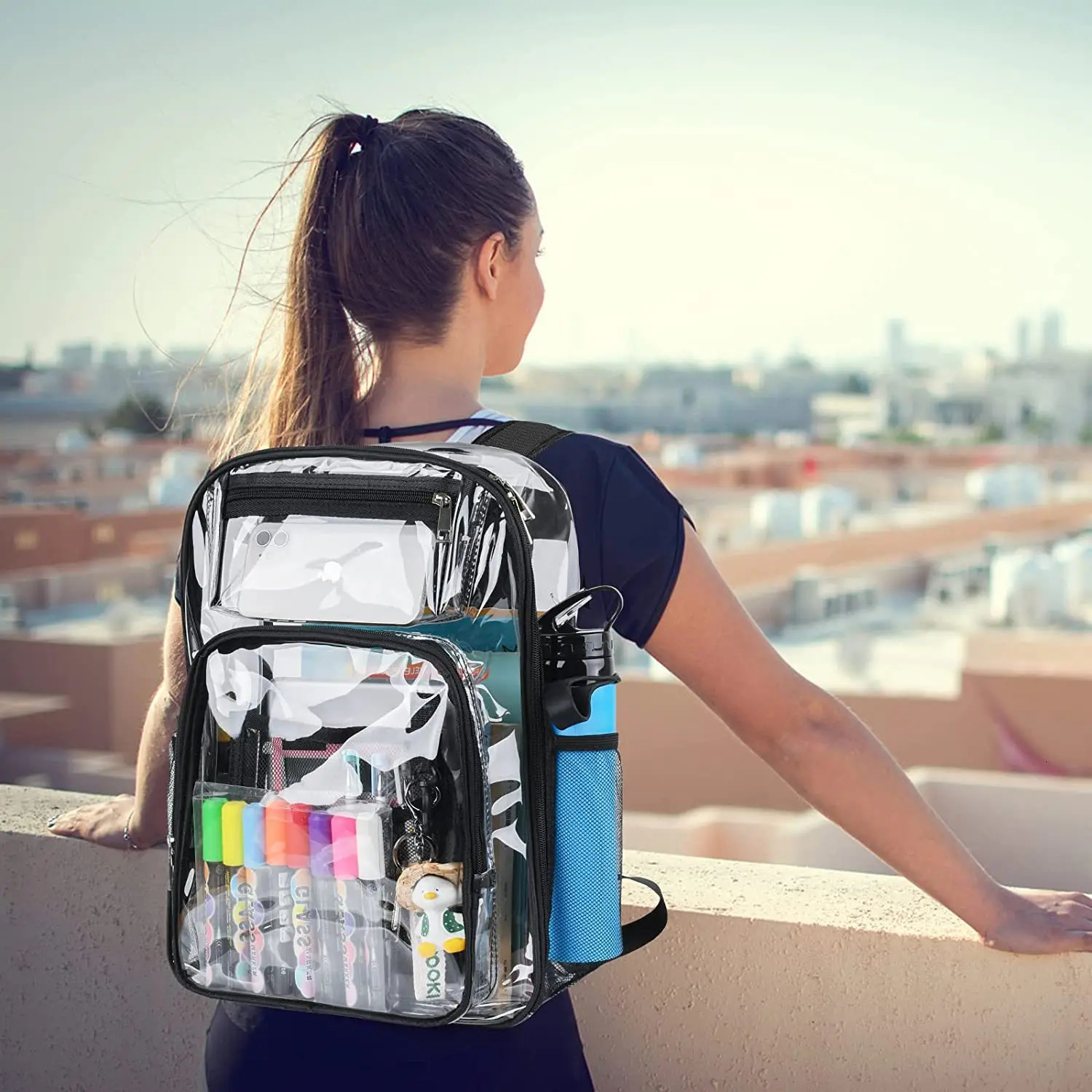 Waterproof transparent backpack large capacity portable youth student backpack PVC transparent womens transparent backpack 241106