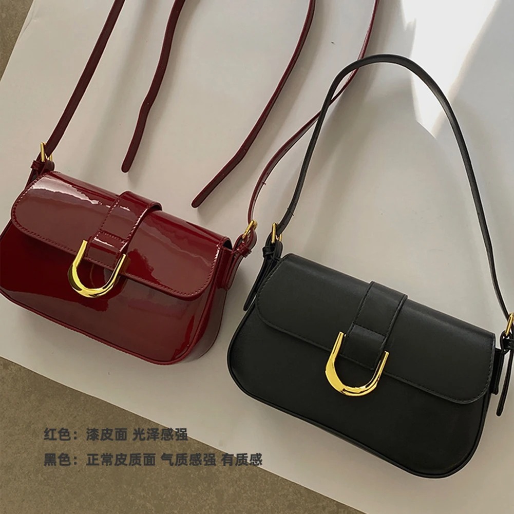 2024 New Women Patent Leather Crossbody Bags Fashion Retro Shoulder Bags Casual Solid Color Underarm Bag Ladies Handbag Tote