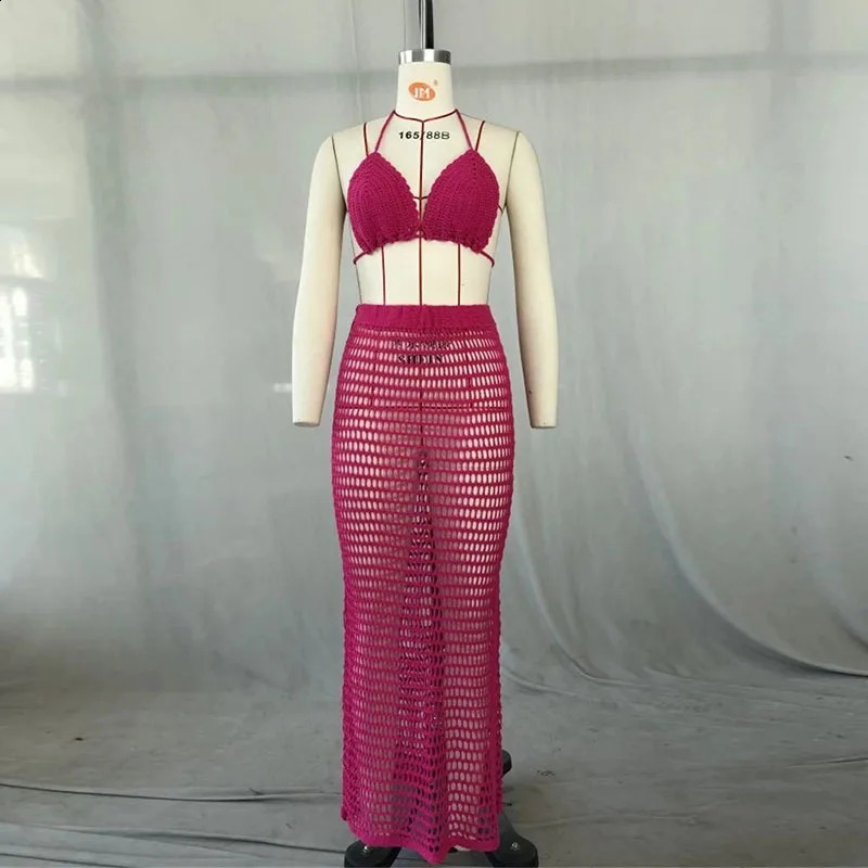 Townlike Hollow Out Bandage Sexy Two Piece Set Spaghetti Strap Top And Long Skirt Beach Summer 2 Women Outfits 240401