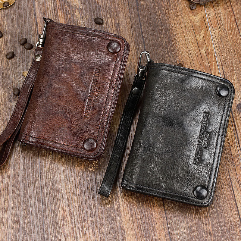 AETOO Original punk style handmade vertical retro wallet men short leather men's youth fold lambskin