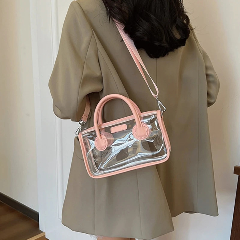 5-color transparent PVC handbag practical and fashionable shoulder bag transparent cross shaped bag zipper 23x7.5x14cm 241107