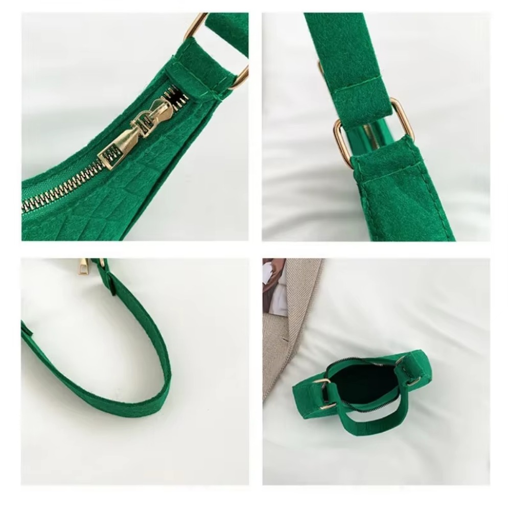 Casual Shoulder Bags Women Felt Stone Pattern Underarm Bag Fashion Exquisite Crescent Saddle Bags Ladies Advanced Armpit Bag