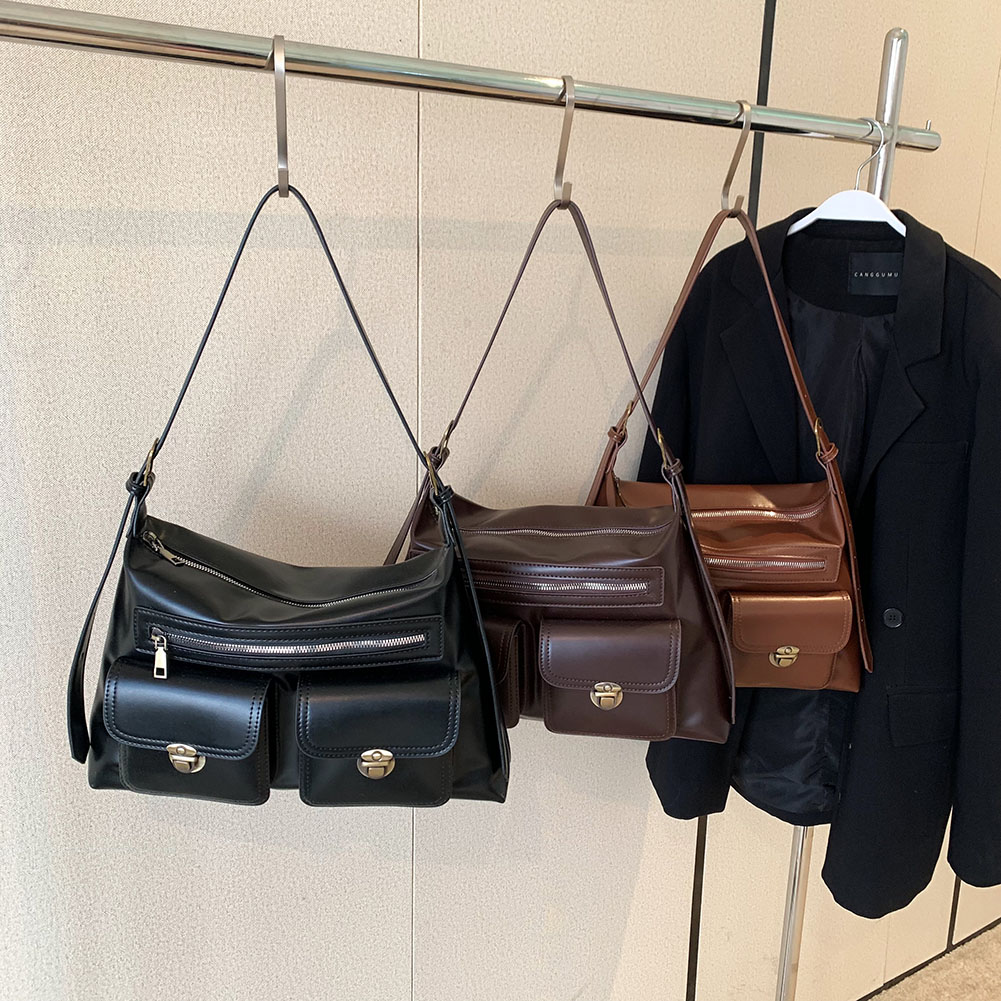 Vintage Black Brown Shoulder Bag for Women Retro Pu Leather Soft Pocket Luxury Designer Purses and Handbags Female Y2k Cross Bag