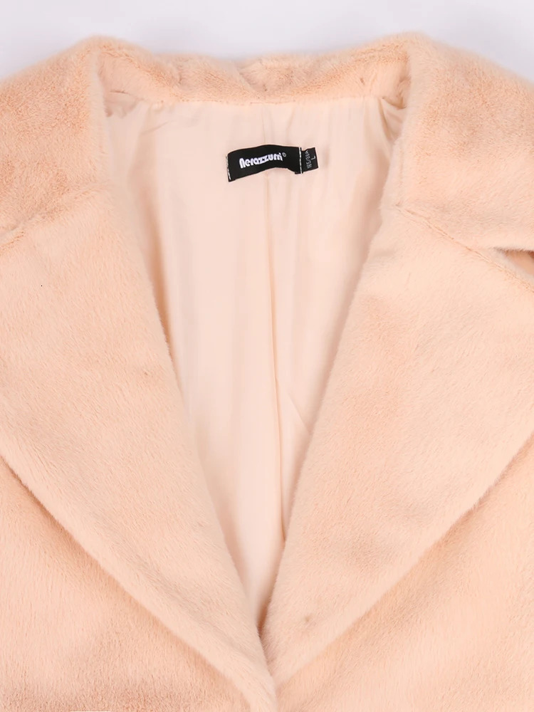 Sapphire Winter Extra Long Fluffy Warm Soft Artificial Fur Coat Womens Flip Tie Runway Elegant Fake Mink Coat 241107