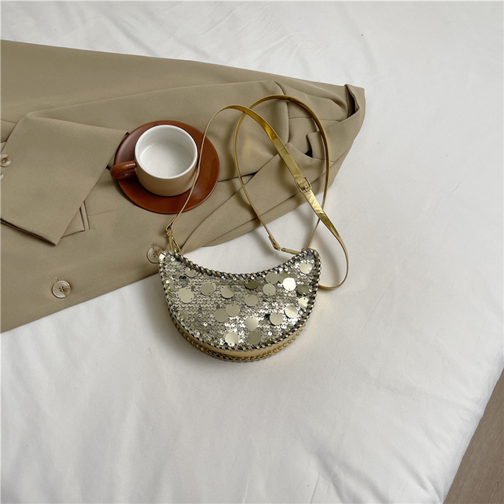 Glitter Sequin Crescent Bag Bling Fashion Handbag Sparkly Trendy Crossbody Bag PU Leather for Women Wedding Prom Cocktail Party