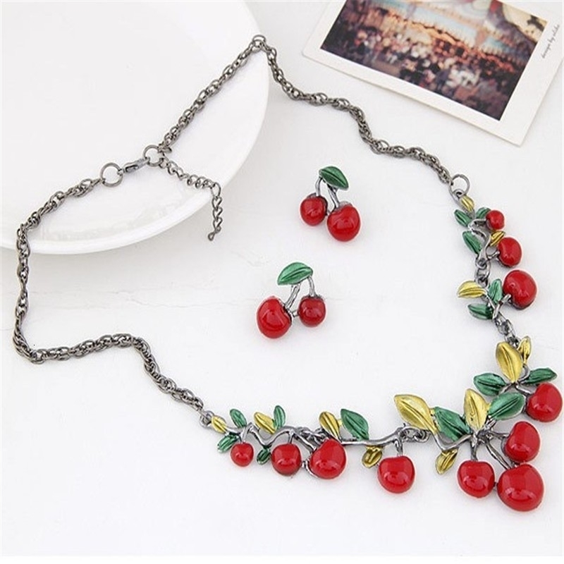 Ahmed Jewelry Fashion Beautiful Cherry Maxi Necklace with Earrings Jewelry Set for Women N129 241106