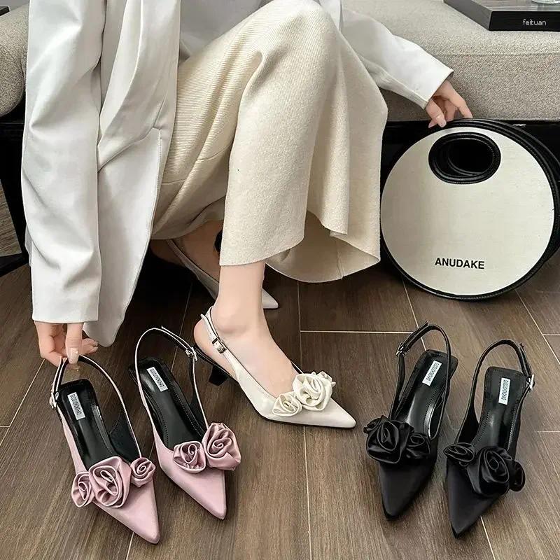 Casual Shoes Womens Spring Autumn 2024 Style French Pointed Flat Sandals High Heel Socialite Single Shoe Rubber Upper