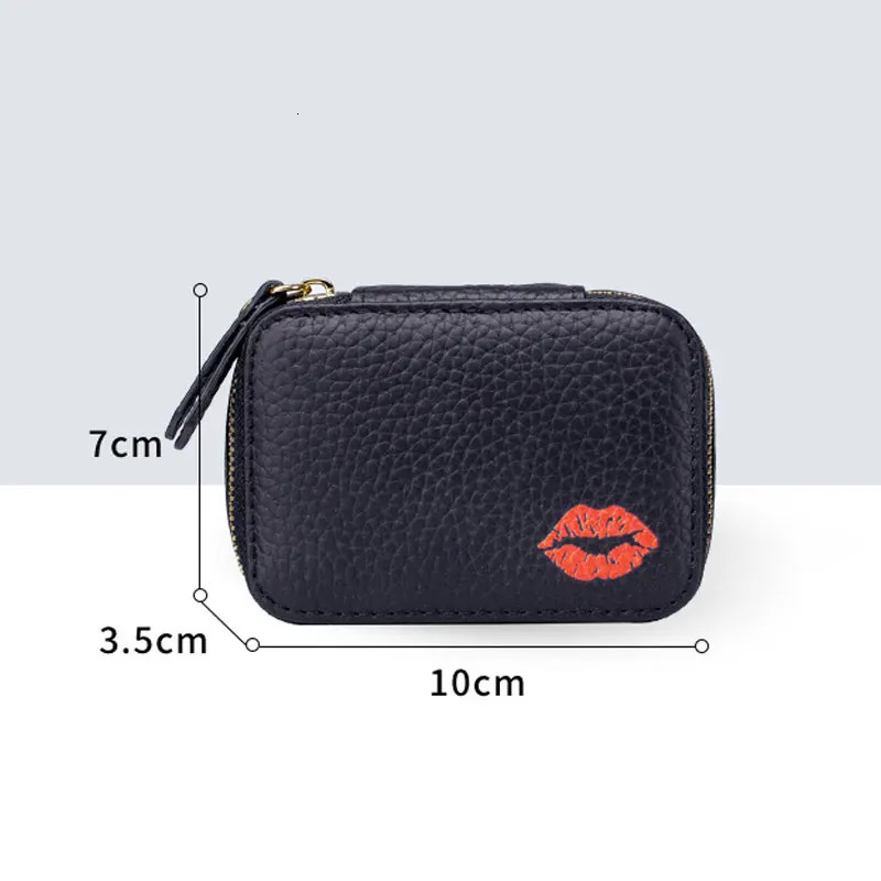 Makeup box lipstick bag leather portable mini makeup bag womens three in one lipstick pouch with mirror pocket 241106