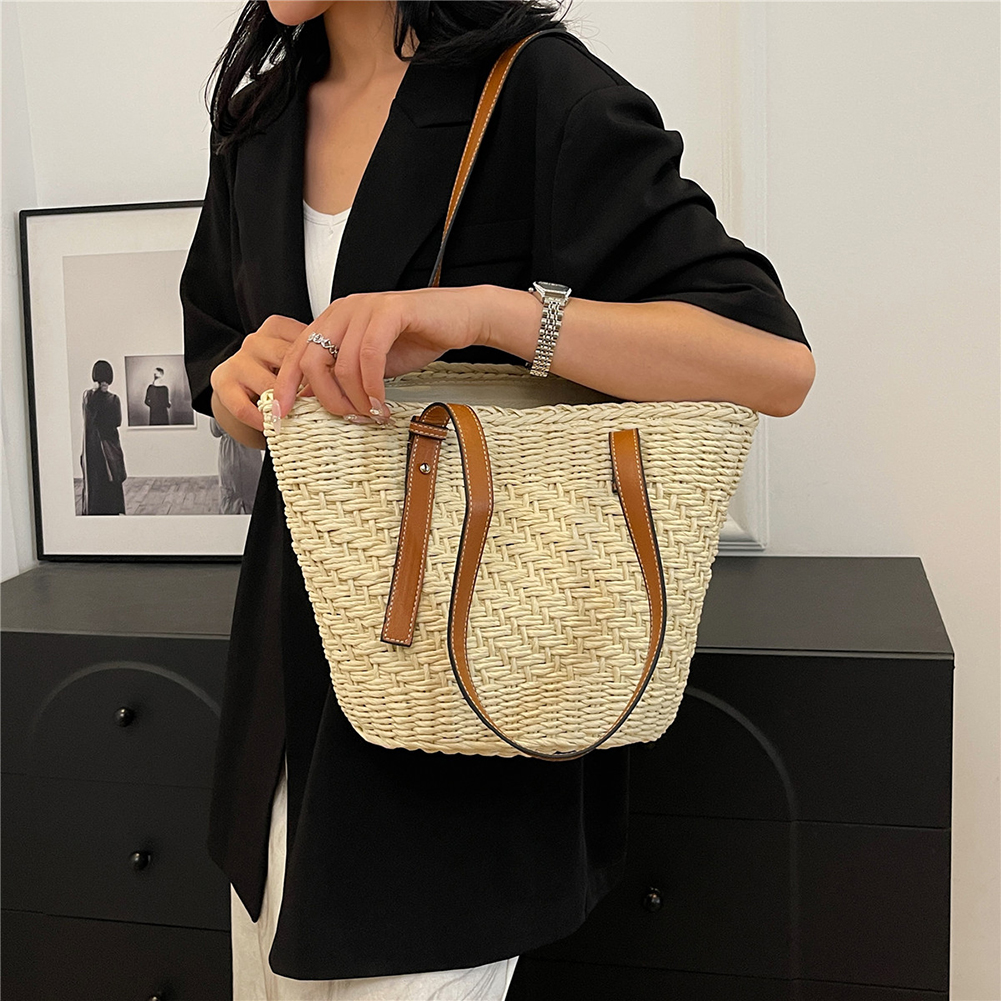 Straw Beach Bag Large Tote Bag Summer Shoulder Bag Woven Underarm Bag Holiday Travel Handbag for Women