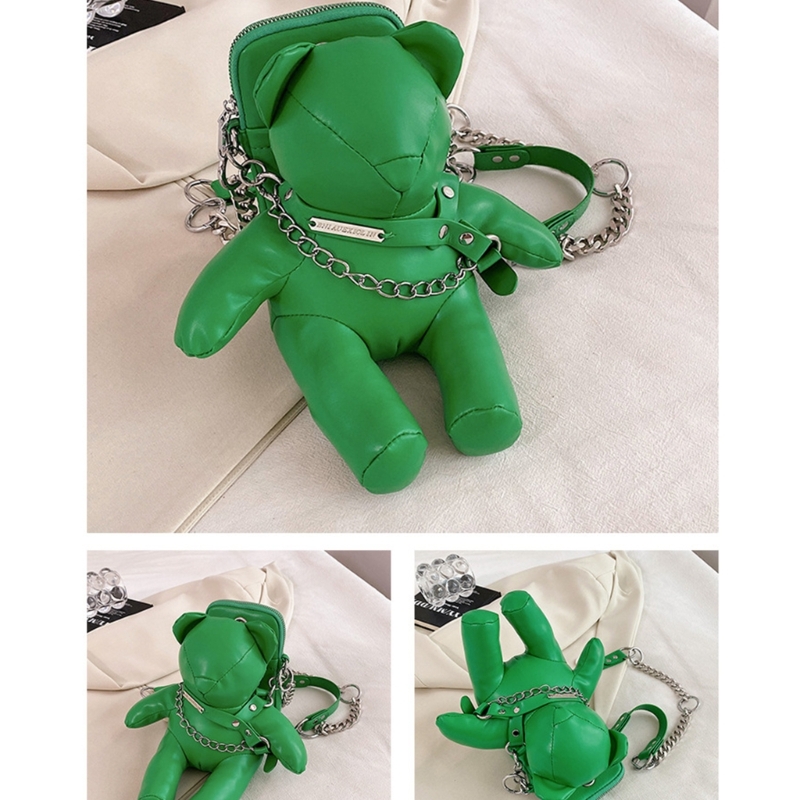 Womens PU Leather Case Purses Wallet Cartoon Bear Small Crossbody Shoulder Bag with Chain Strap