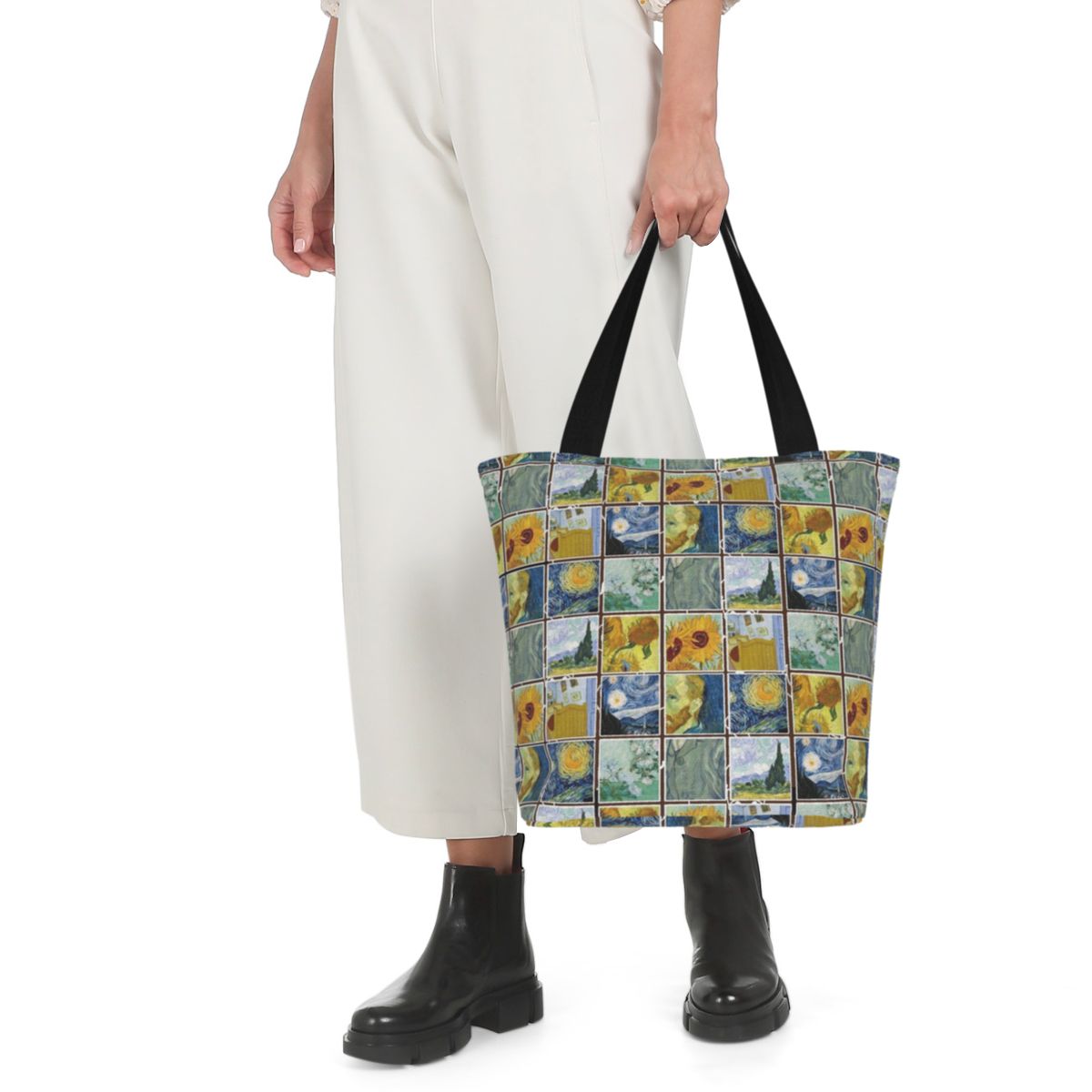 Eco Shopper Bag Women Casual Canvas Large Capacity Van Gogh Grocery Shopping Bag Daily Use Handbag Double Sided Shoulder Handbag