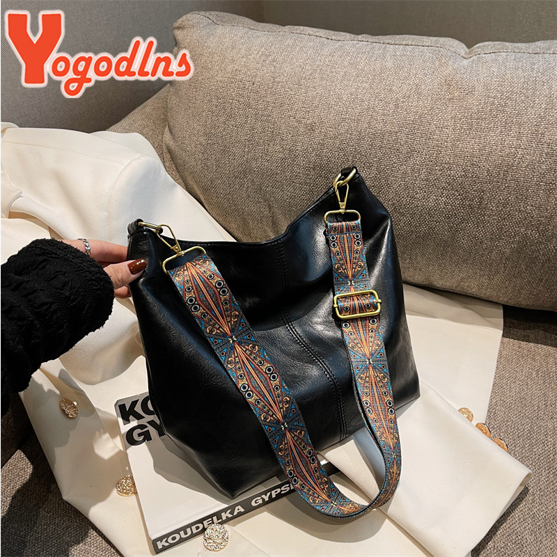Yogodlns Vintage Shoulder Bag For Women PU Leather Bucket Bag Luxury Style Crossbody Bag Lady Messenger Bag Shopping Tote Purse