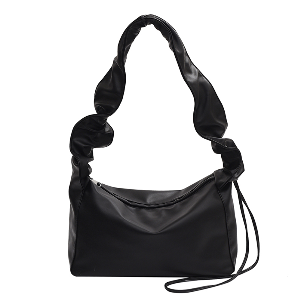 Women Shoulder Bags Pleated Drawstring Fashion Ladies Handbags Personalized Solid Color PU Leather Simple Girls Tote Bag Purse