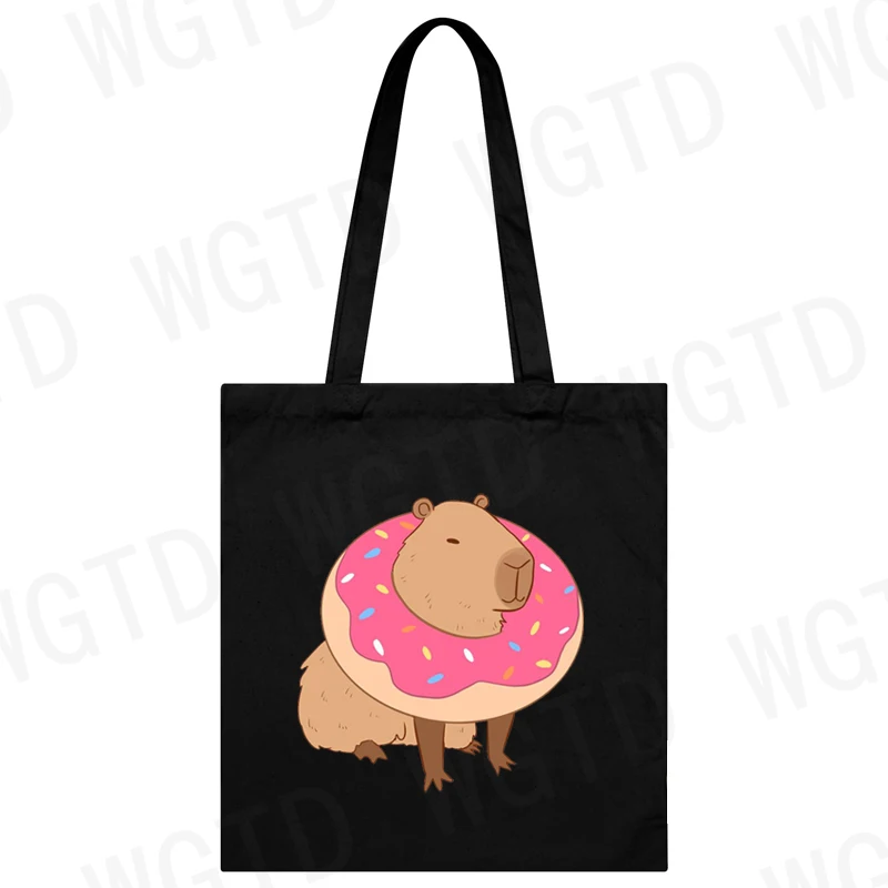 Cute Capybara Canvas Bag for Women Shopper Handbags Environmental Storage Reusable Shoulder Tote Bag Cartoon Capybara Hand Bag