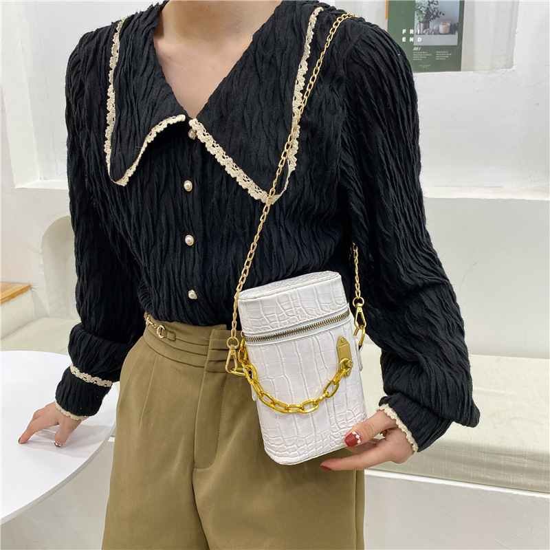 2021 New Spring Stone-print Bucket Small Bag Simple Chain Women's Bag Sloping Mobile Phone Bag Spring Trendy Version